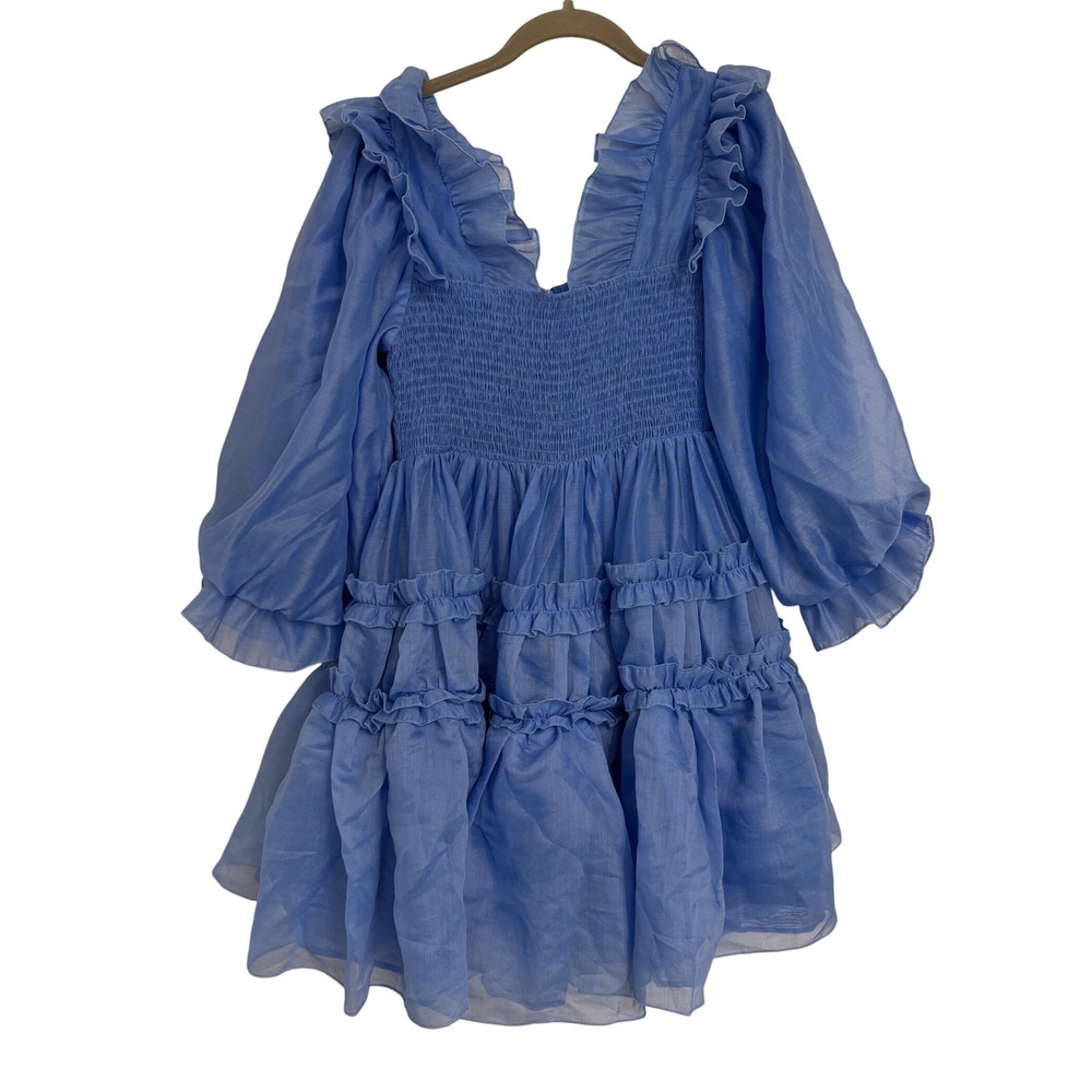 Dream Sister Jane Signature Move Mini Dress Serenity Blue Ruffle Smocked Mini M
